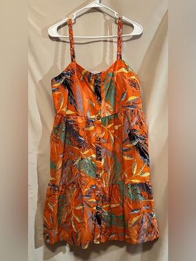 beachlunchlounge Orange Tropical Leaf Print Mini Dress Size L